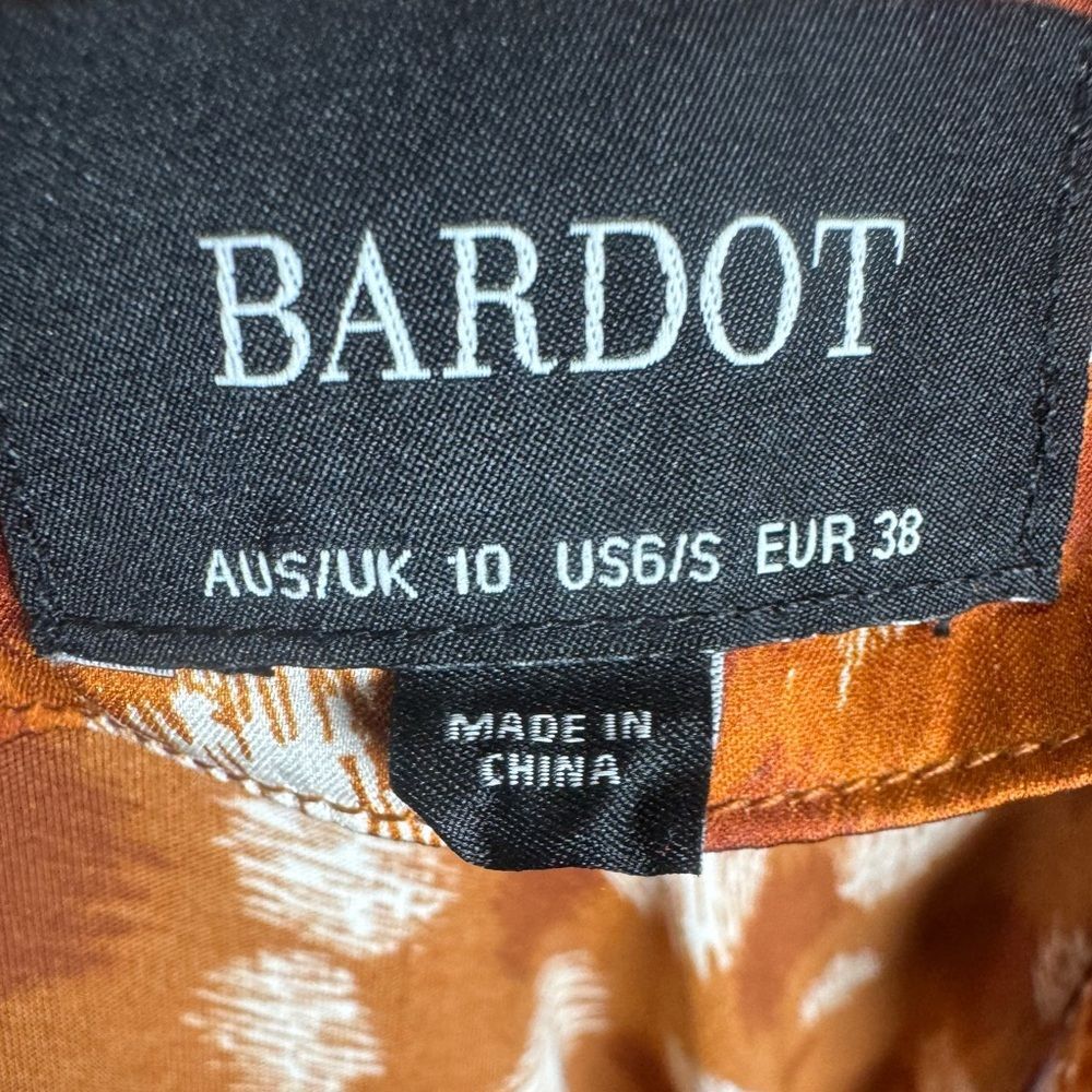 Bardot Mayah spliced rust and white scratch print satin midi slip skirt size 6 - Picture 5 of 7